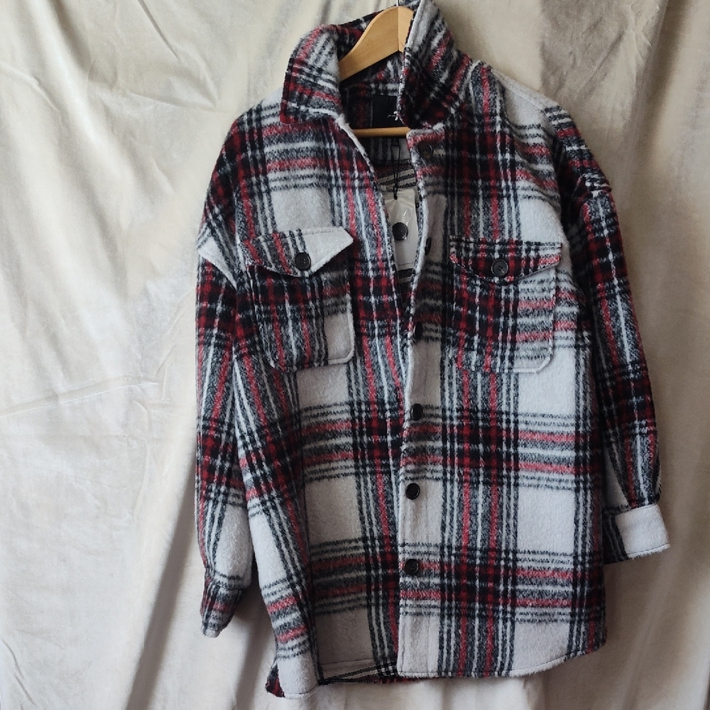 7 For All Mankind Red and Black Checkered Jacket